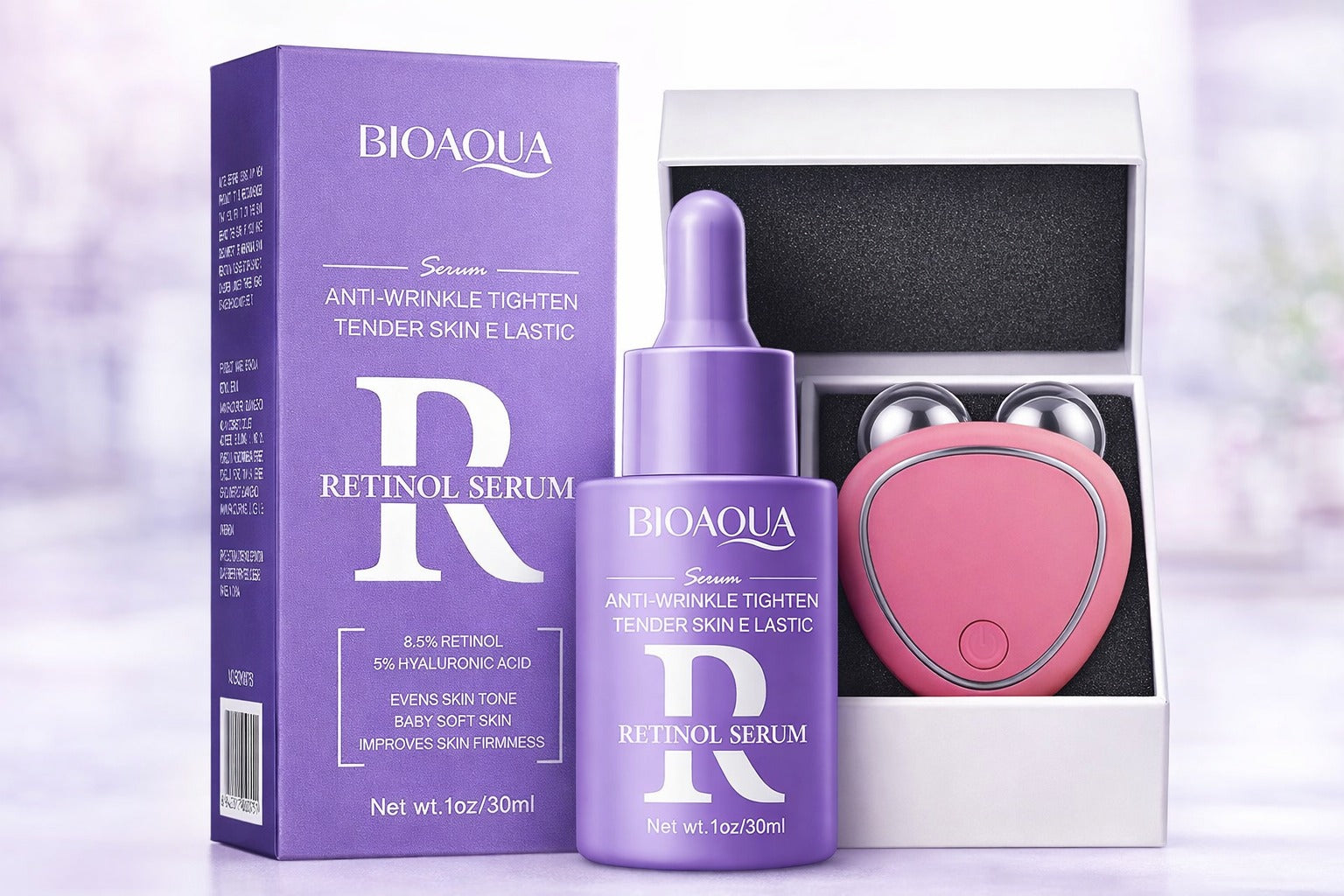 KIT REJUVENECIMIENTO FACIAL PRO  (Sérum de retinol + masajeador de microcorriente)