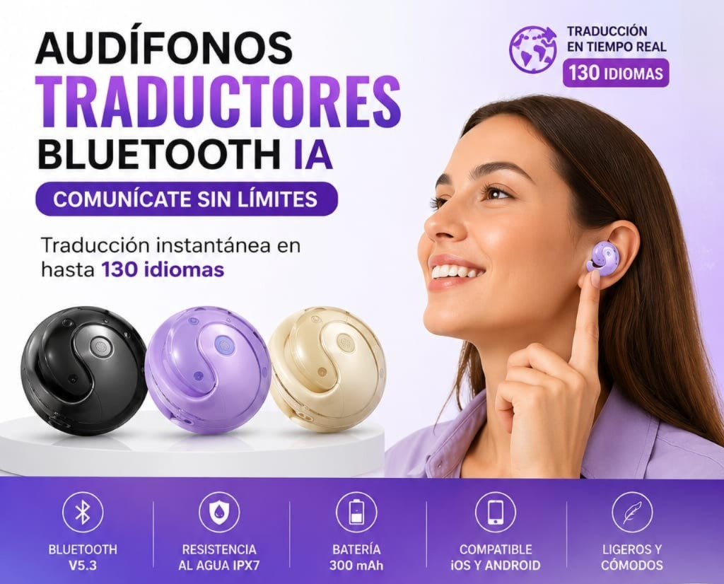 Audífonos Traductores con IA – Habla 130 Idiomas al Instante